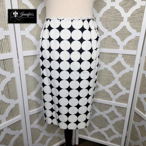 Kasper Petite Women's Black & White Circle Pattern Pencil Skirt Size 10P - Picture 1 of 10